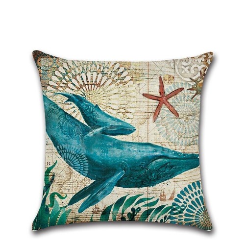 Marine Life Linen Throw Pillow Covers 18x18 Inch Set of 4 Home Decorations gift - Picture 3 of 9