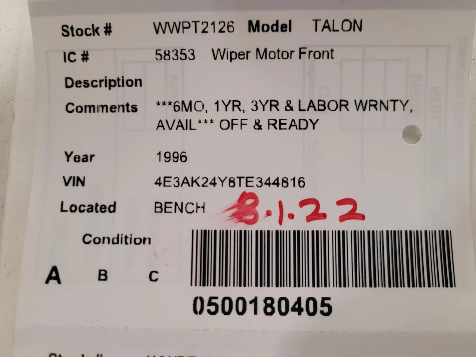 Б/у мотор стеклоочистителя ветрового стекла подходит: 1996 Eagle Talon Cpe класса A - Изображение 3 из 4
