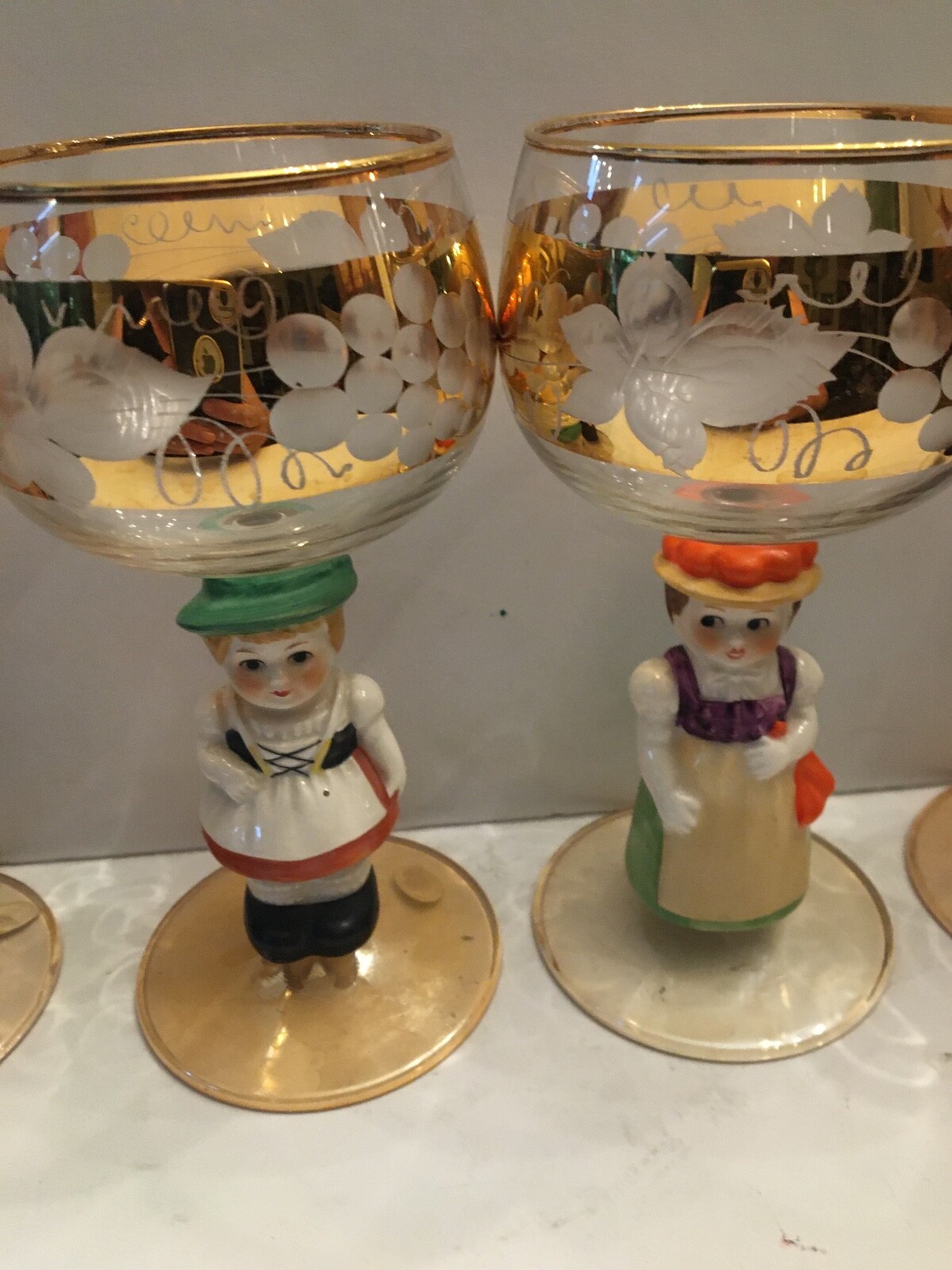 Vintage Hummel Goebel 6pc Figurine Wine Glasses West Germany Gold Gilt Design eBay