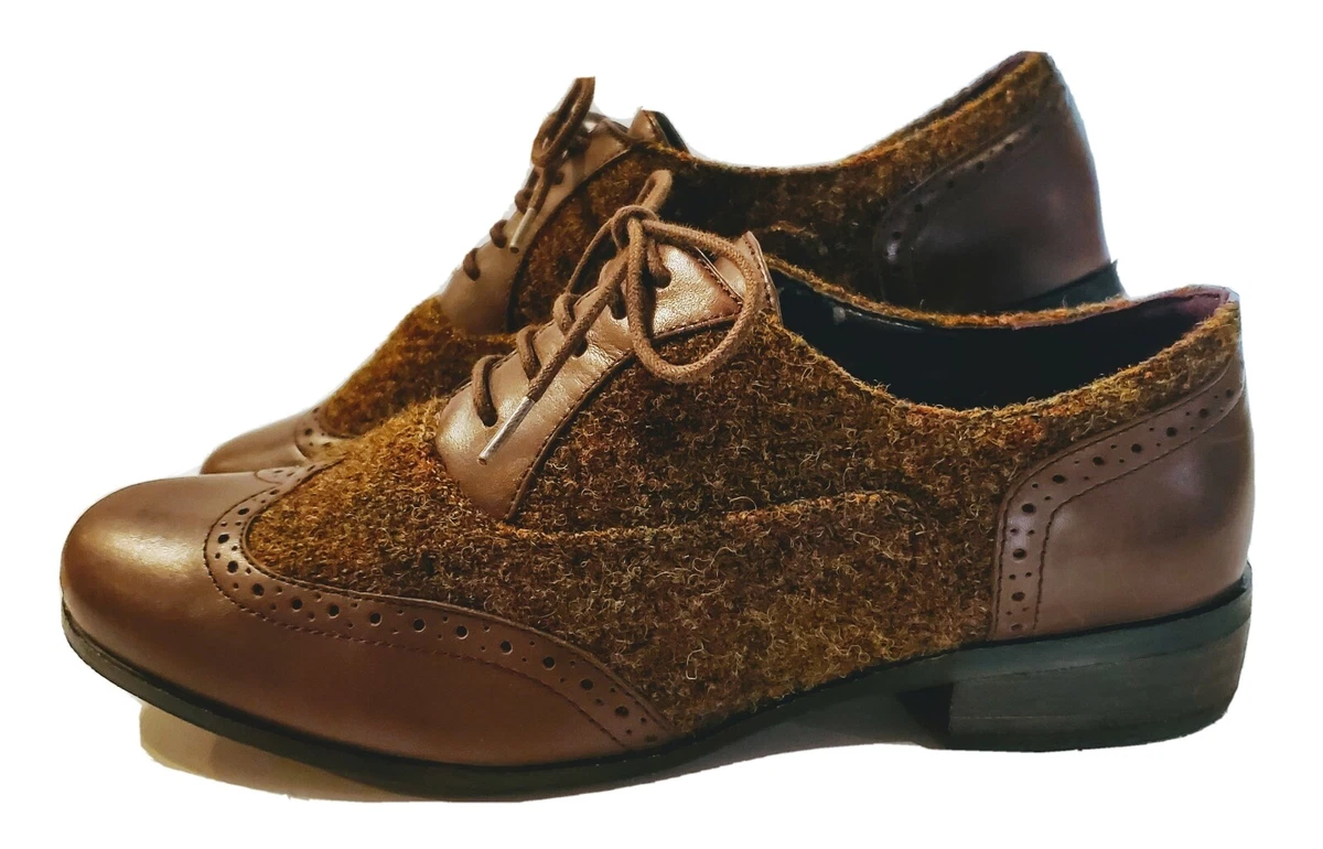 Clarks Harris Tweed Wingtip Wool Leather Womens Oxfords Brown 2012 US Sz 7 7.5