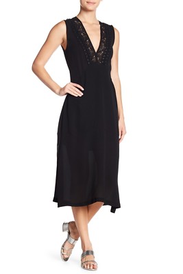 NWT A.L.C. Araya Sleeveless Silk lace-up neck Midi Black Dress size 4