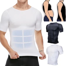 Mens Shapewear Cooling T-Shirt Belly Control Tummy Slimming Body Shaper Vest Top