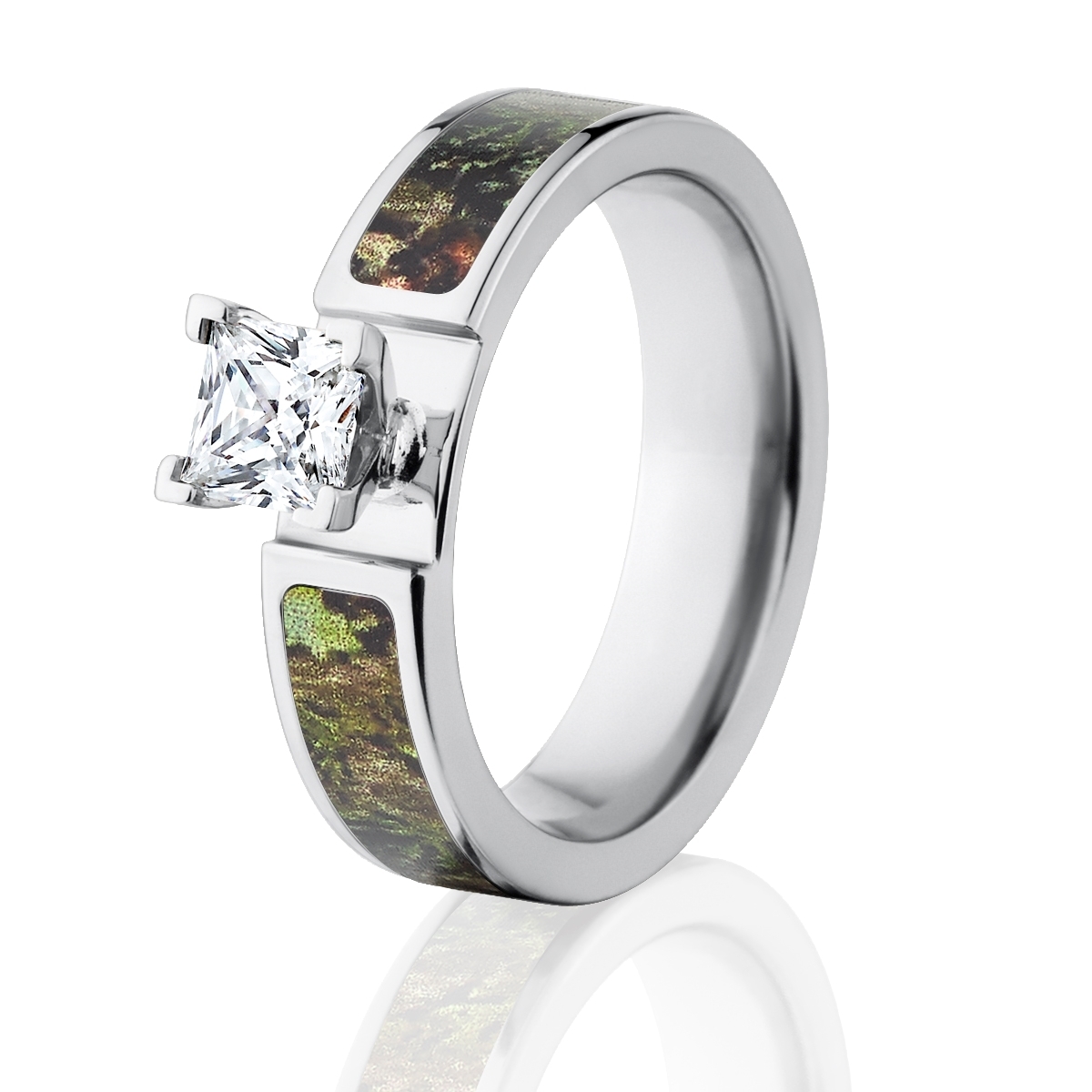 Camo Rings, Mossy Oak Obsession Engagement Ring w/ 1 CT CZ 14k WG Prong Set