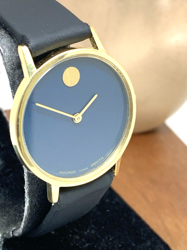 Movado Zenith Women's Watch Vintage Swiss Wind Blue Museum Dial 30.5mm Leather - Picture 12 of 13