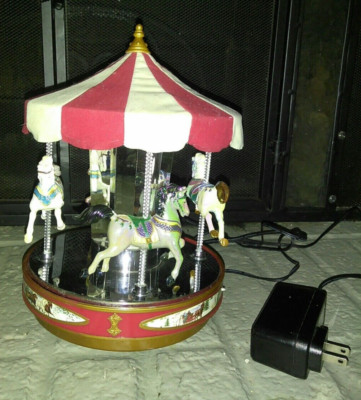 Small Mr. Christmas Grand Carousel Lights/Music works ''Check Video''