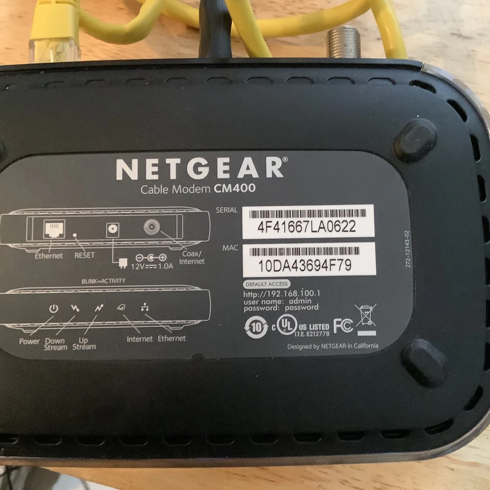 Netgear Model No.CM400 DOCSIS 3.0 Gigabit Ethernet Cable Modem w/ Adapter,L.N. - Image 4 of 4