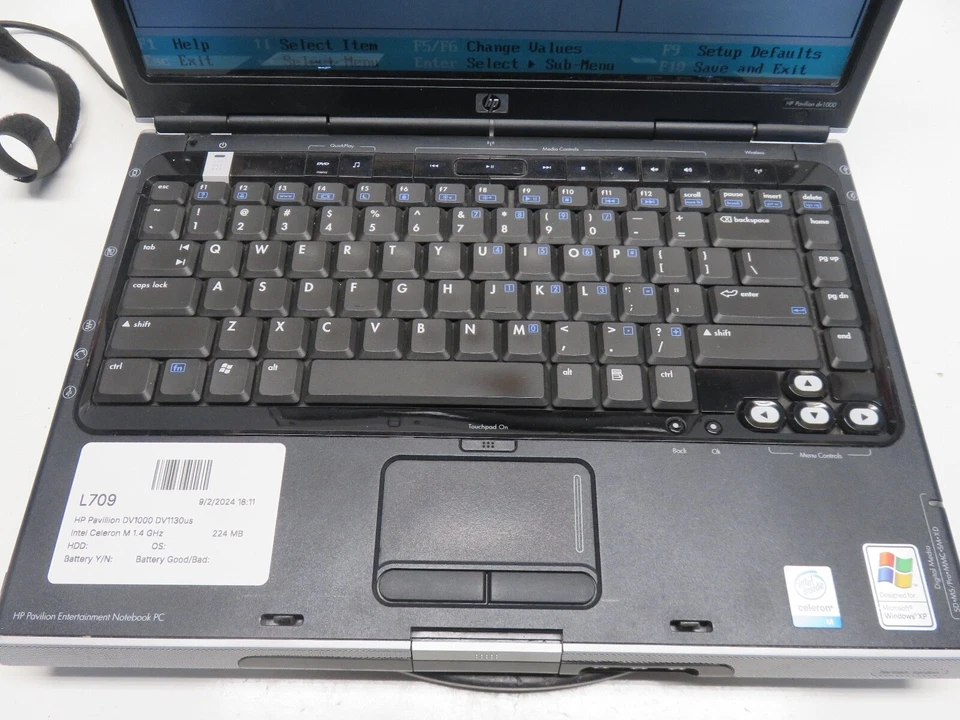 HP Pavillion DV1000 DV1130us Intel Celeron M 1,4 GHz 224 MB SIN DISCO DURO sin batería Foto 3 de 4
