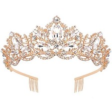 Gold Tiara and Crown for Women Crystal Headband with Comb Rhinestones Princes...