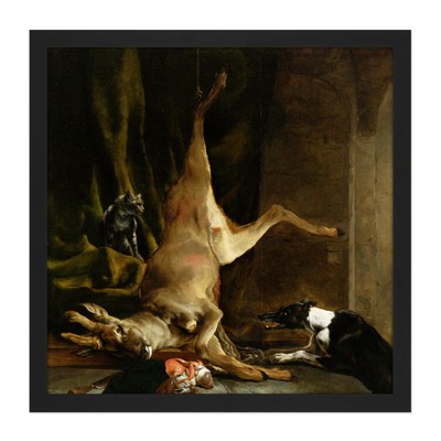 Weenix Dog And Cat Near Disembowelled Deer Square Framed Mountless Art 16X16 In