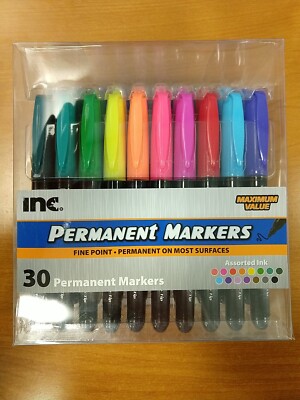 Inc. Permanent Markers Fine Tip 15 Assorted Colors 30 Ct. Fast Dry Ink  12C