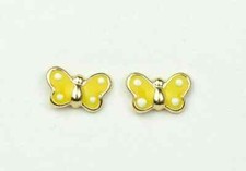 Solid 14k Yellow Gold Enamel 7x4.5mm Butterfly Baby Screw Back Earrings
