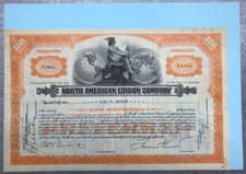 US Kleinformat  North American Edison Company * 100 Shares 1920er VF * KF032