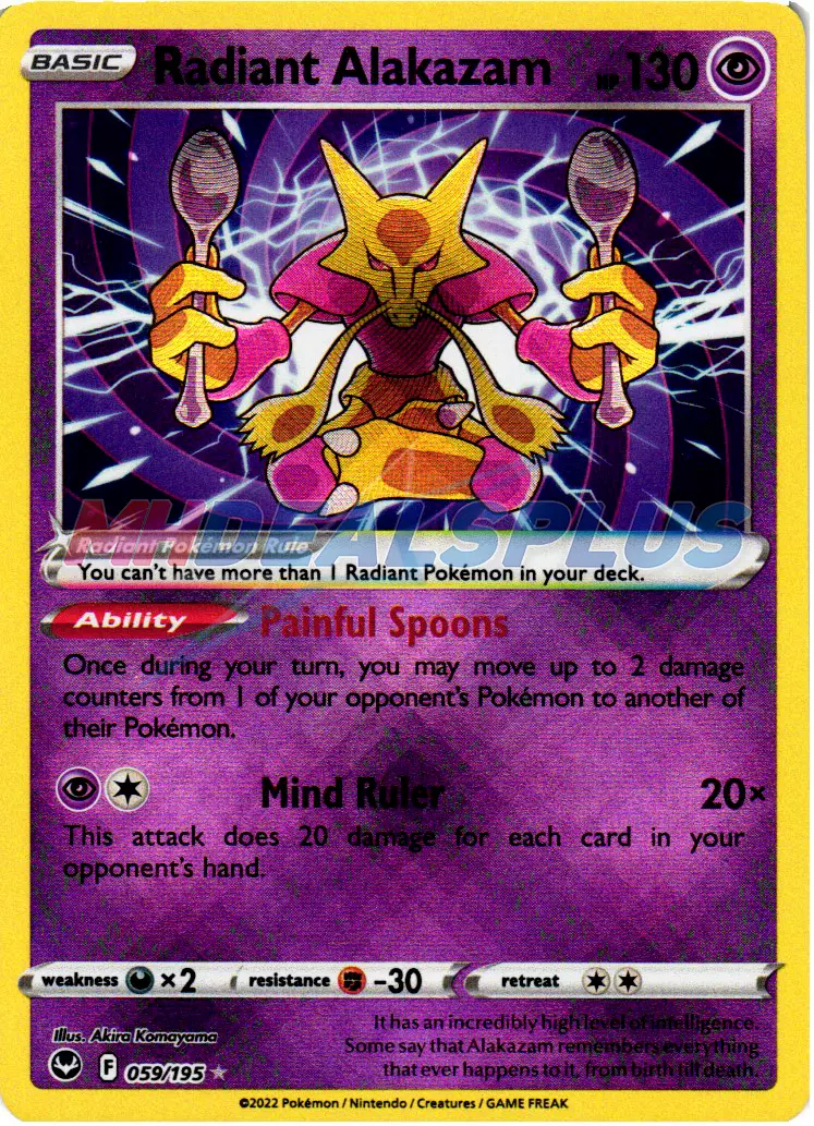 Radiant Alakazam 59/195 Pokemon Silver Tempest Card NEAR MINT NM Pokemon  Card