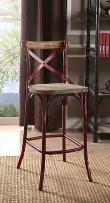 Red & Antique Oak Zaire Wooden Seat Counter Height Chair Bar Stool