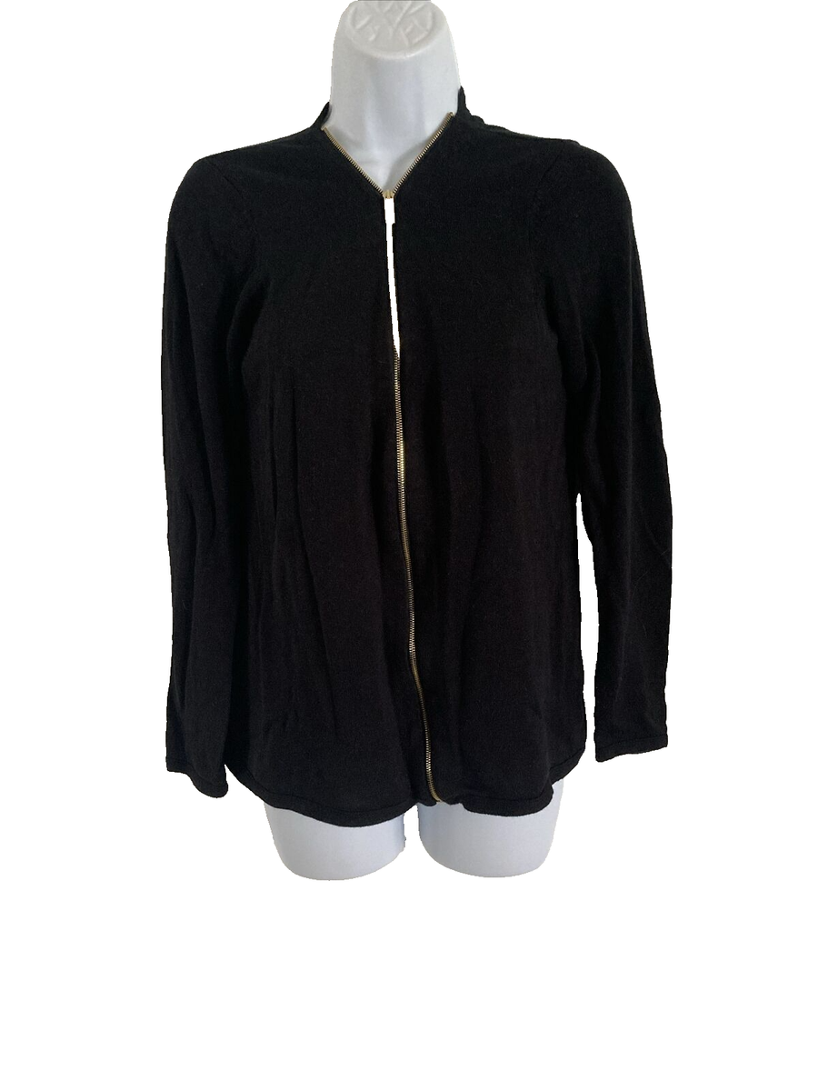 Premise Studio Full Zip Black Cardigan Sweater Womens Small Long Sleeve  Gold Zip