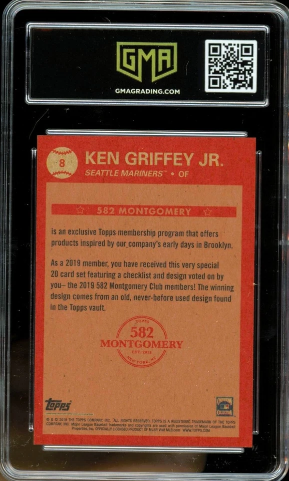 2019 Topps 582 Montgomery #8 ~ Ken Griffey Jr. ~ GMA 10 GEM - Image 2 of 2