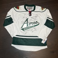 Houston Aeros AHL Autographed Hockey Jersey Medium Reebok w strap