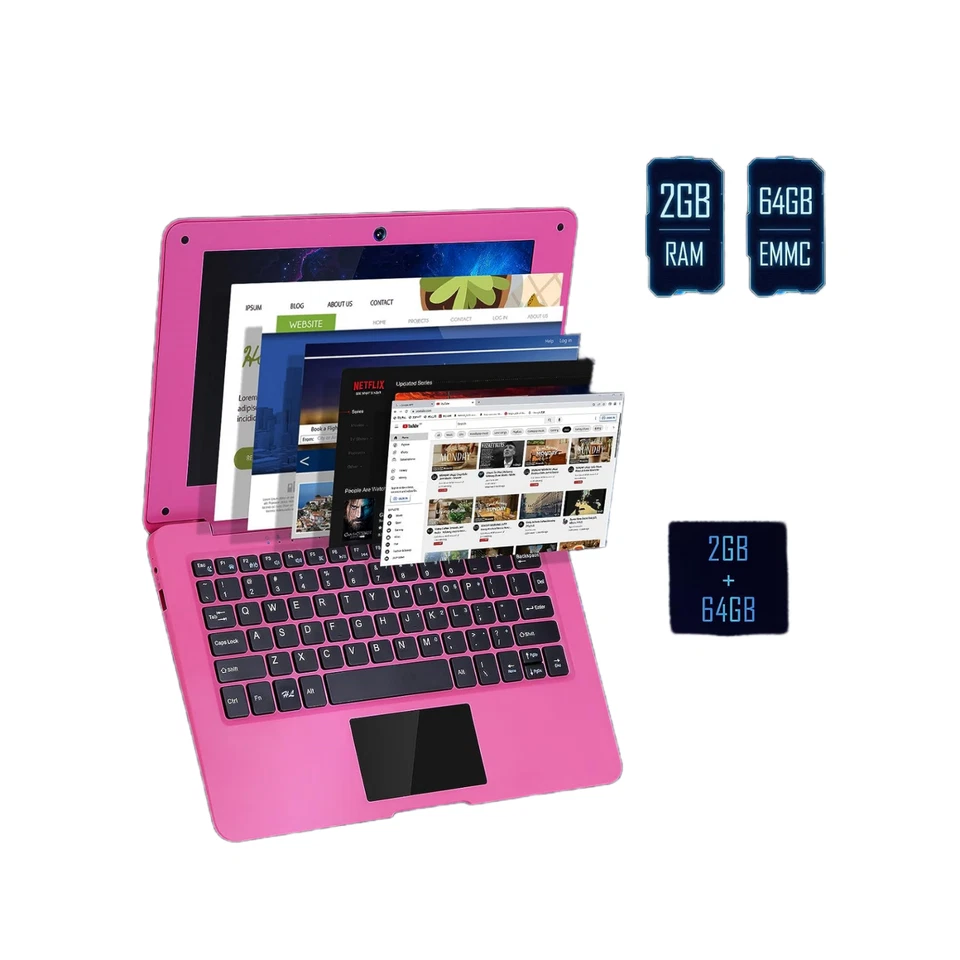 10.1'' Laptop Computer Quad Core Android 12.0 Mini Netbook Webcam Bag Mouse Pad - Image 2 of 4