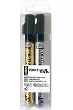 Pebeo Porcelaine 150 Gold Silver Paint Pens Twin Marker Set Ceramic China Glass