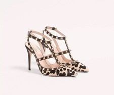 Valentino Rockstud Pumps w/Straps In Pony-Effect Calfskin 100Mm Rt$1300 40 US10
