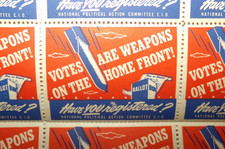 1940's WWII Registered Vote Weapons Homefront Poster Stamp Sheet of 20