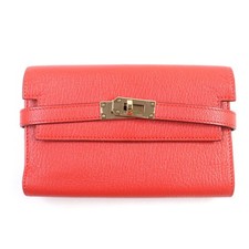 Hermes Kelly Tri-Fold Wallet Women Red One Size
