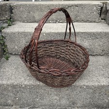 VINTAGE French Wicker Woven Gathering Basket with Handle Farmhouse Cottage 17  