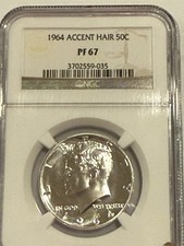 1964 KENNEDY HALF DOLLAR, 50C, NGC PF 67, ACCENTED HAIR JFK