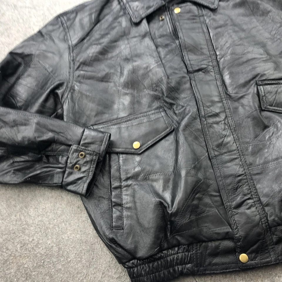 Chaqueta de cuero genuino para hombre grande de cuero negro Outfitters forrada de bombardero Foto 3 de 4