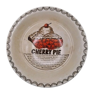 Vintage Cherry Pie Recipe Pie Plate Ceramic Baking Dish Dessert Kitchen Decor