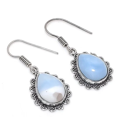 Boucles d'oreilles pierres précieuses en forme de poire opale bleue fait... - Photo 1/4