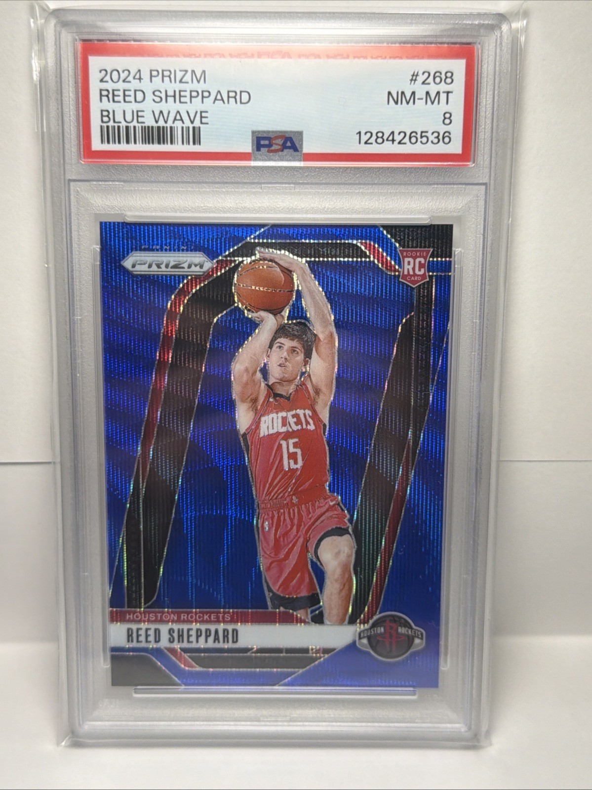 2024-25 Panini Prizm - Reed Sheppard #268 Blue Wave Prizm /125 RC Rookie PSA 8