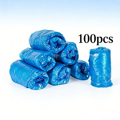 Blue Disposable Shoe Covers Waterproof Overshoes 100 Pack for Home Outdoor Use