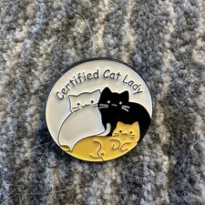 Certified Cat Lady Enamel Pin Brooch Lapel Backpack Hat Round Pin Cute Gift New