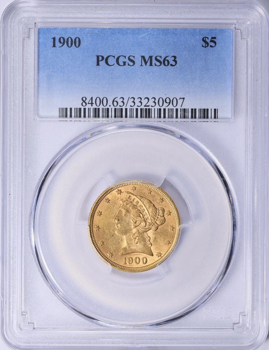 MS 63 Graded 1900 Year Half Eagle $5 US Gold Coins (Pre - 1933