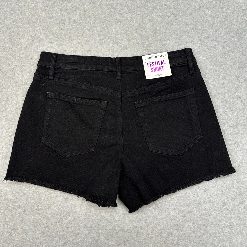 Pantalones Cortos Vainilla Star Crochet Denim Para Mujer’s 28 Negro Boho Festival Estilo V33095-3 Foto 4 de 4