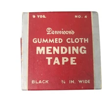 Vintage Dennison Gummed Cloth Mending Tape Black Number 4 9 Yds 1/4 Wide