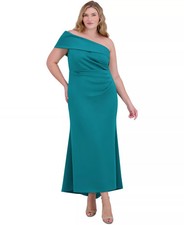 Eliza J Plus Size Gown One Shoulder Ruched Gathered 14W Jade Green NWT $198
