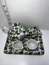 7 Piece Child Size Floral Tea Set Complete Set Tray Creamer Sugar caddy purple
