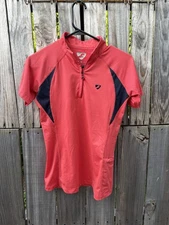 Aubrion Women's Bright Pink Short Sleeve Equestrian Zip Up Shirt Size SM