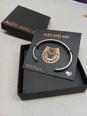 Alex & Ani Pink Rhinestone Love Heart Scroll Silver Tone Cuff Bracelet
