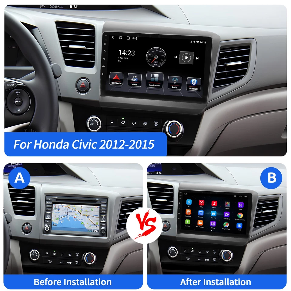 DVR+ Apple Carplay For 2012-2015 Honda Civic Car Stereo Radio Android 15 64GB - Image 4 of 4