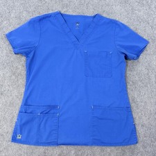 Maevn Medical Short Sleeve V-Neck Scrub Top Shirt Fits Women's Size Small Blue
