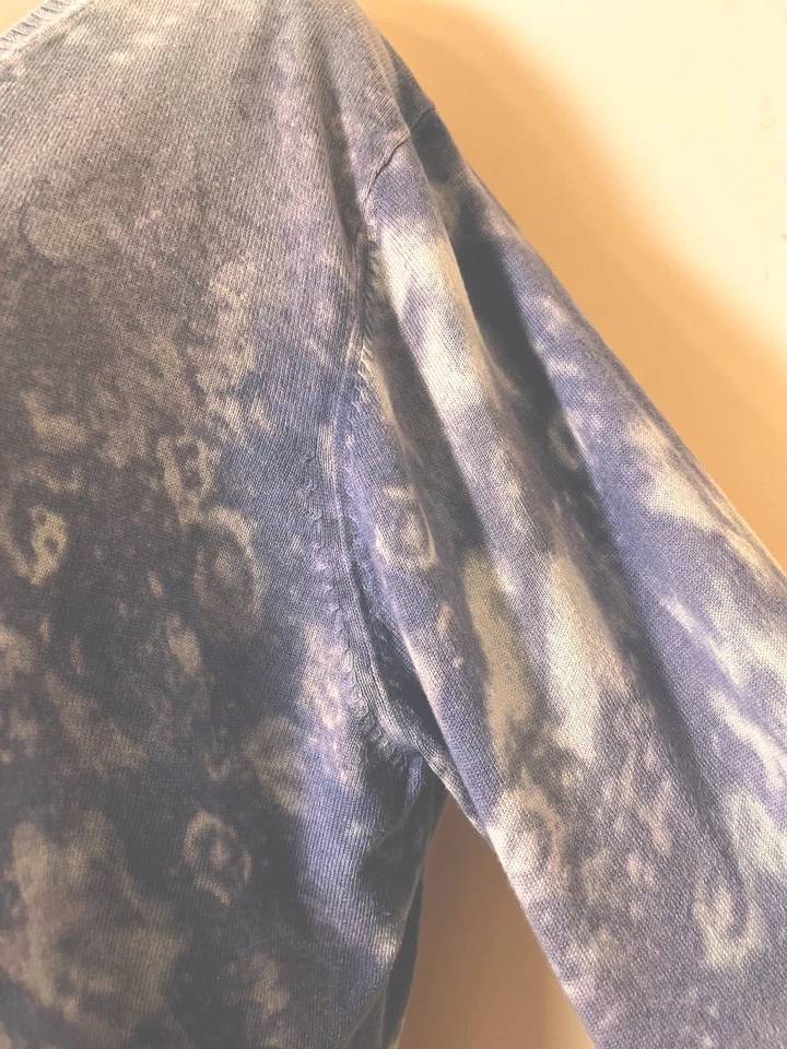 J Jill Sweater SZ XL Ivory Blue Batik Silk Cotton Cashmere V Neck Pullover Knit - Image 4 of 4