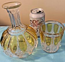 Vtg Yellow & Clear Tumble Up Bedside Water Carafe 8" & Great Condition