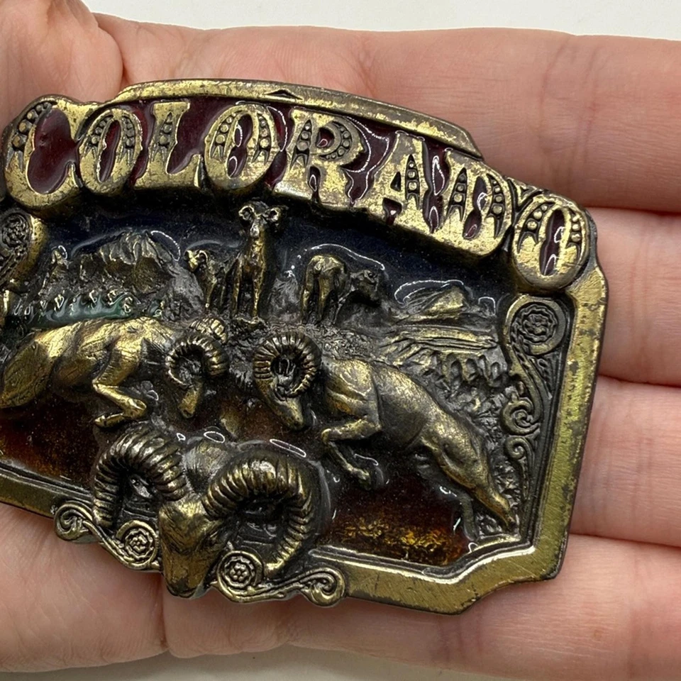 Vintage Great American Buckle Co Colorado Belt 1983 Gold Tone Rams Collectible - Image 3 of 4