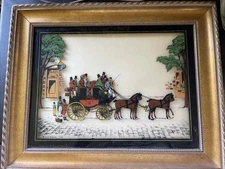 VTG RARE  C & A RICHARDS VITALIE Z TERLETZKY REVERSE PAINTED GLASS Stagecoach