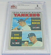 1970 Thurman Munson Topps Rookie Card #189 Set Break Graded BVG 3 VERY GOOD. rookie card picture