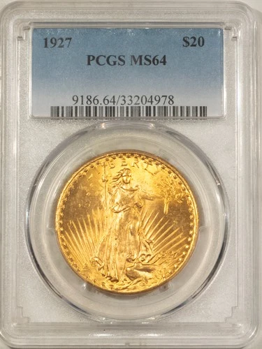 1927 $20 ST GAUDENS GOLD DOUBLE EAGLE - PCGS MS-64, FLASHY & LOOKS GEM!