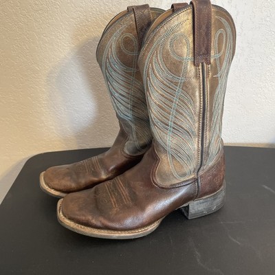 Ariat Round Up Square Toe Boots Womens Size 8.5 B Yukon Brown Pull On 10016317